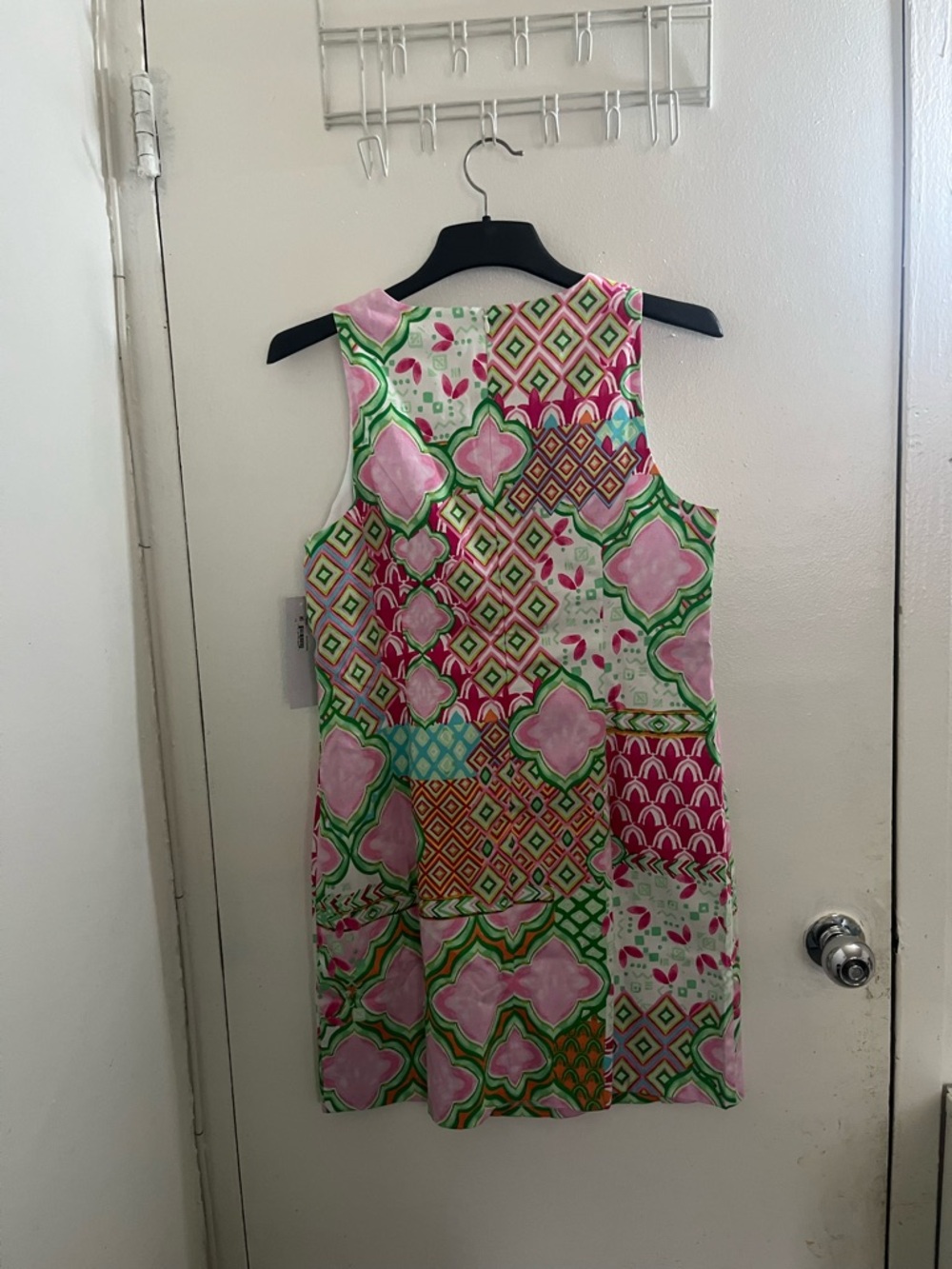 London Times Pink Green Multi-Pattern Sleeveless Shift Dress - Picture 2 of 4